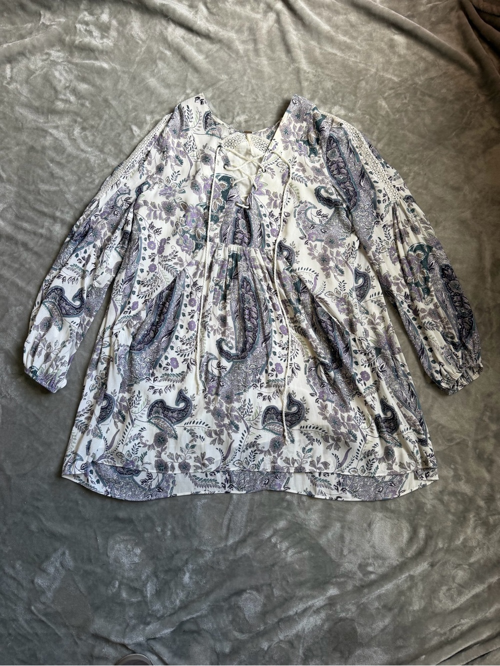 Free People Rain or Shine Lace-Up Mini Dress in Floral Paisley